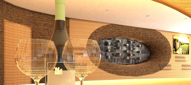 Nürnberger Schreiner gezeichnetes Planungsbild für Weingeschäft